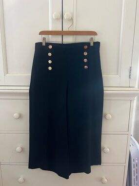 LOFT Double-Button High-Waist Black dress pants.